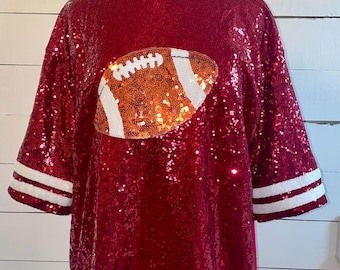 Sequin Football Jersey Dress: Crimson & White Game Day Attire