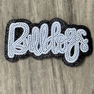 Bulldogs Patch, 4&quot; Trucker Hat Patch, Sequin Patch, Black Glitter Backing, Iron on Patch, Game Day Patch, Mascot Patch, DIY Patch