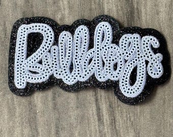 Bulldogge Aufnäher: Schwarze Glitzer Applikation, 10,5 cm, DIY Trucker Hat