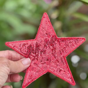 Star Patch, Sequin Star Patch, Red 5&quot; Sequin Star Patch, Iron on Patch, DIY, Trucker Hat Patch, Preppy Patch Trendy Patch, Sequin Star