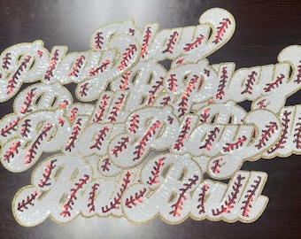 Sequin Baseball Patch: 11" Iron-On 'Play Ball' DIY Applique