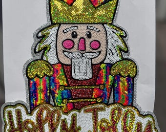 Sequin Holly Jolly Nutcracker Iron on Patch