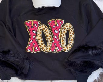 Parche de chenilla XOXO: estampado de leopardo y purpurina dorada - Termoadhesivo