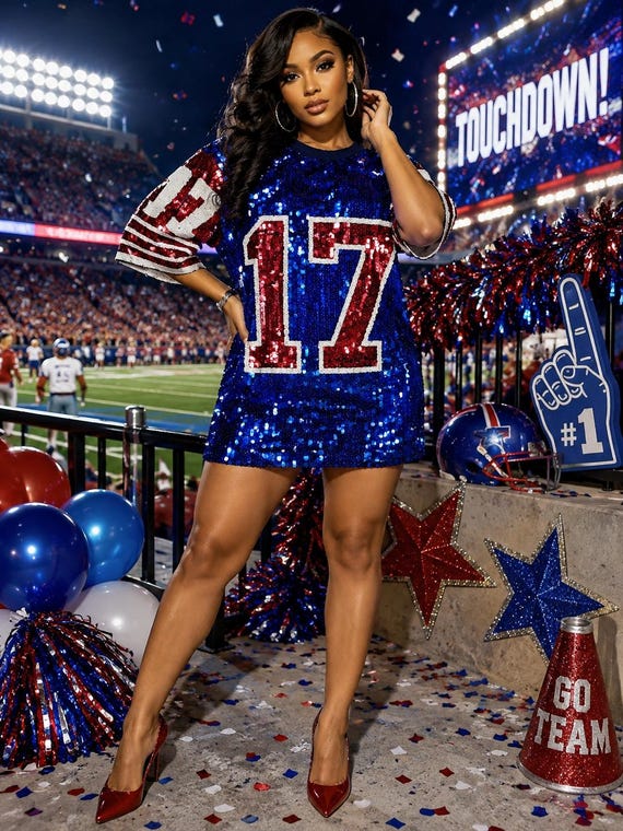 Buffalo Sequin Jersey Dress: Blue & Red Game Day