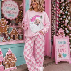 Rosa Sequin Santa Patch: 11-Zoll-Weihnachts-Bügelbild