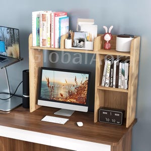 Desktop Bookshelf  Desk Shelf Organizer  Desktop Hutch  Wooden Bookshelf 5 Shelves