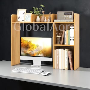 Desktop Bookshelf  Desk Shelf Organizer  Desktop Hutch  Wooden Bookshelf 5 Shelves