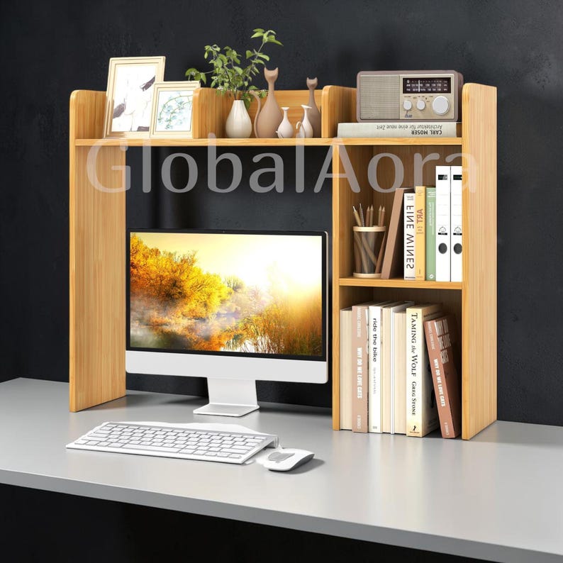 Desktop Bookshelf  Desk Shelf Organizer  Desktop Hutch  Wooden Bookshelf 5 Shelves
