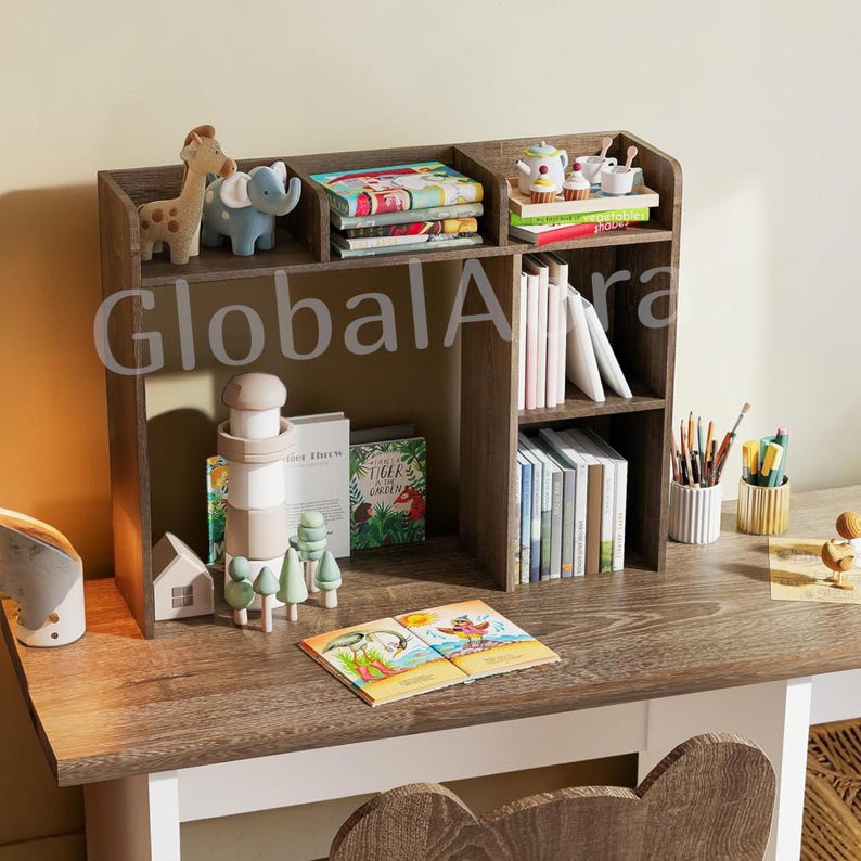 Desktop Bookshelf  Desk Shelf Organizer  Desktop Hutch  Wooden Bookshelf 5 Shelves