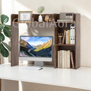 Desktop Bookshelf  Desk Shelf Organizer  Desktop Hutch  Wooden Bookshelf 5 Shelves