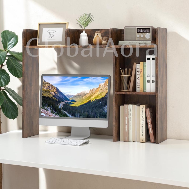 Desktop Bookshelf  Desk Shelf Organizer  Desktop Hutch  Wooden Bookshelf 5 Shelves