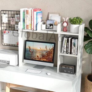 Desktop Bookshelf  Desk Shelf Organizer  Desktop Hutch  Wooden Bookshelf 5 Shelves