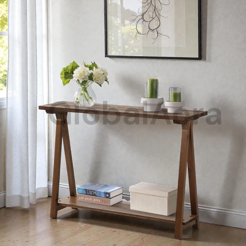 Shallow Entry Table Solid Wood Console Table Narrow Entry Table for Hallway Rustic Pinewood ...