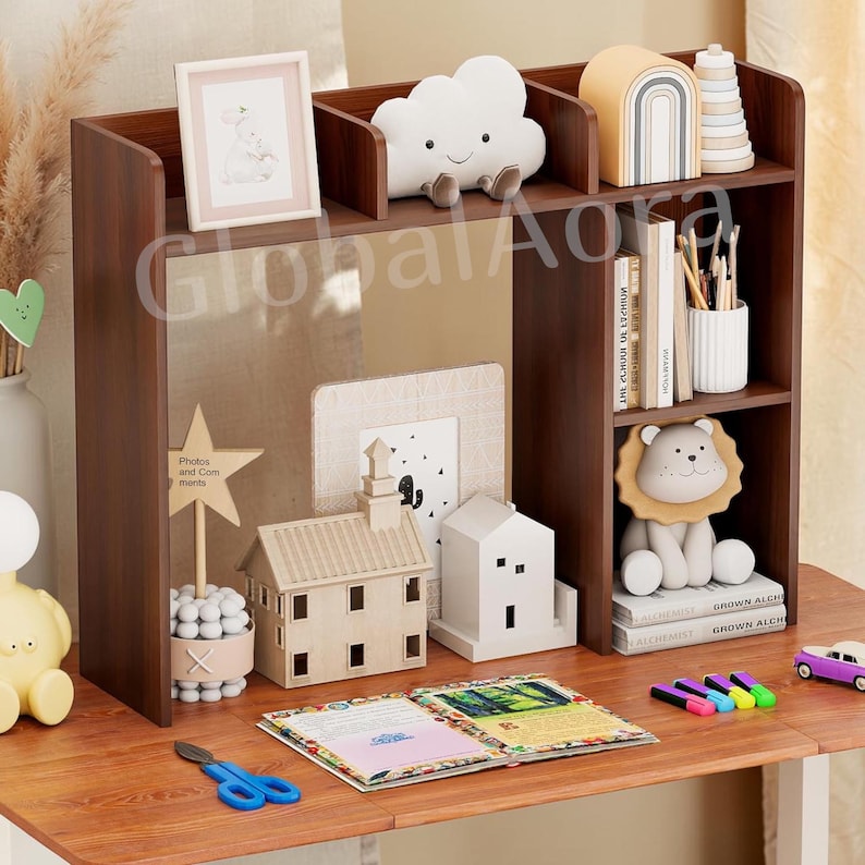 Desktop Bookshelf  Desk Shelf Organizer  Desktop Hutch  Wooden Bookshelf 5 Shelves