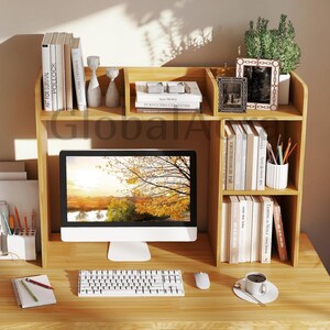 Desktop Bookshelf  Desk Shelf Organizer  Desktop Hutch  Wooden Bookshelf 5 Shelves