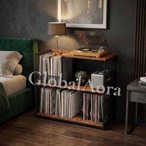 Record Player Stand with Open Shelves, Vinyl Record Storage Cabinet | Turntable Stand Record Shelf | Vinyl Stand Record Holder End Table