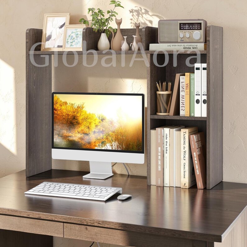 Desktop Bookshelf  Desk Shelf Organizer  Desktop Hutch  Wooden Bookshelf 5 Shelves