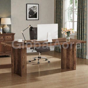 Executive Desk with Large Tabletop | Farmhouse Solid Wood Writing Desk & Conference Table | 63 Inch Computer Desk for Home Office