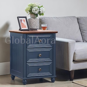 Night Stand, Narrow Nightstand with 3 Drawers | Farmhouse Walnut Wooden Nightstand & Narrow Side Table | Slim Japandi Bedside End Table