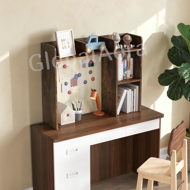 Desktop Bookshelf  Desk Shelf Organizer  Desktop Hutch  Wooden Bookshelf 5 Shelves