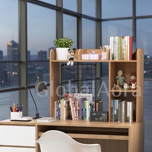 Desktop Bookshelf  Desk Shelf Organizer  Desktop Hutch  Wooden Bookshelf 5 Shelves
