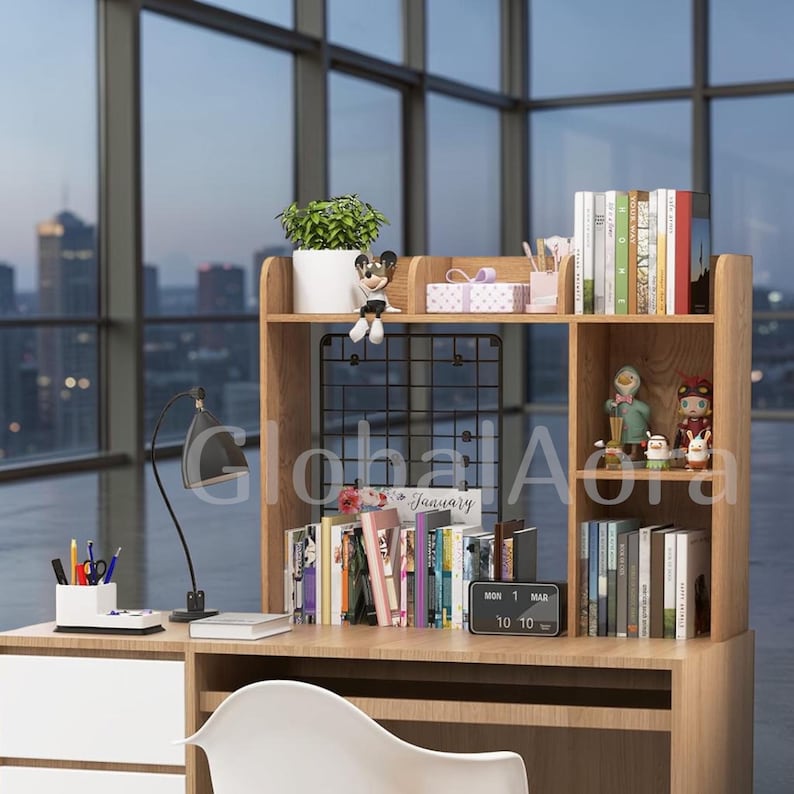 Desktop Bookshelf  Desk Shelf Organizer  Desktop Hutch  Wooden Bookshelf 5 Shelves