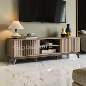 70" Mid Century Modern Fluted TV Stand | Japandi Media Console | Low Sideboard Entertainment Center
