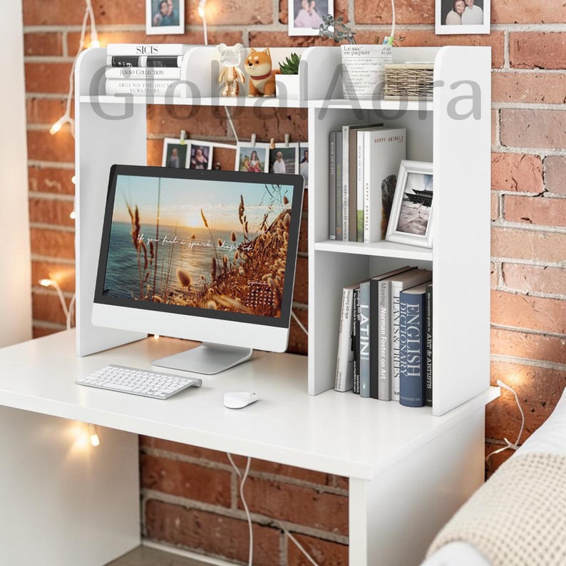 Desktop Bookshelf  Desk Shelf Organizer  Desktop Hutch  Wooden Bookshelf 5 Shelves