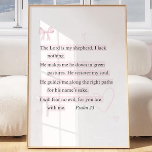 Psalm 23 Wall Art Pink Christian Wall Art Girly Bible Verses Girls Biblical Poster Aesthetic Pink Quote Coquette Wall Art Christian Girl