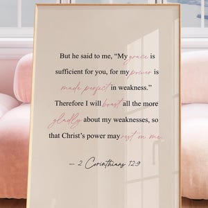 2 Corinthians 12 9 Wall Art Girly Pink Christian Wall Art Quote Wall Prints Bible Verse Print Girly Dorm Decor Christian Aesthetic Wall Art