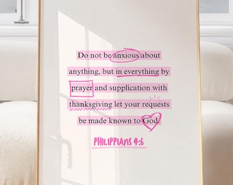 Philippians 4 6 Wall Art Pink Christian Wall Art Trendy Pink Bible Verse Printable Bible Verse Wall Art Pink Quote Christian Girl Wall Art