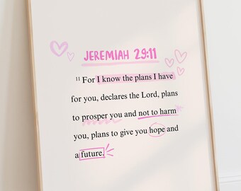Jeremiah 29 11 Wall Art Pink Christian Wall Art Trendy Pink Bible Verse Printable Bible Verse Wall Art Pink Quote Christian Girl Wall Art