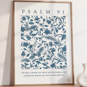 Psalm 91 Wall Art Floral Watercolor Wall Art Vintage Christian Art Bible Verse Wall Art Scripture Wall Art Religious Gift Printable Wall Art