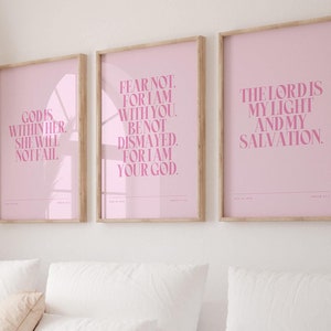 Set of 3 Bible Verse Wall Art Christian Wall Art Bundle In Pink Scripture Wall Art Printable Religious Wall Art Christian Aesthetic Wall Art