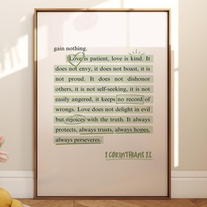 1 Corinthians 13 Wall Art Green Christian Wall Art Sage Green Wall ...