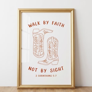 Coastal Cowgirl Wall Art Walk by Faith Not by Sight 2 Corinthians 5 7 Western Christian Wall Art Orange Bible Verse Print Teen Room Decor