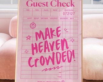Make Heaven Crowded Wall Art Guest Check Print Pink Christian Wall Art Jesus Wall Art Christian Aesthetic Wall Art Pink Christian Dorm Decor