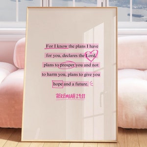 Jeremiah 29 11 Wall Art Pink Christian Wall Art Trendy Pink Bible Verse Printable Bible Verse Wall Art Pink Quote Christian Girl Wall Art