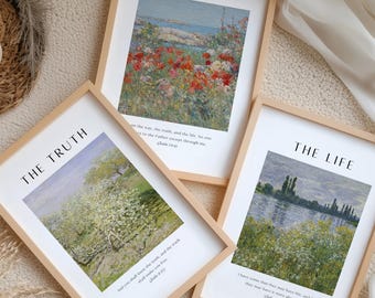 Christian Wall Art Set of 3 The Way The Truth The Life John 14 Bible Verse Wall Art Scripture Wall Art Minimalist Vintage Faith Home Decor