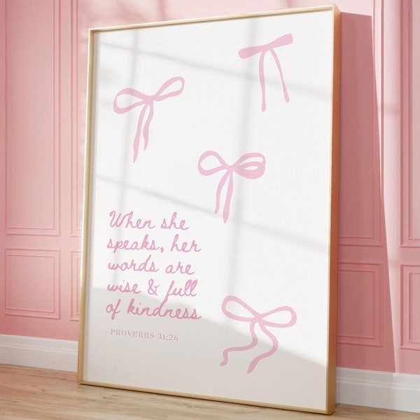 Proverbs 31 Woman Wall Art Coquette Wall Art Pink Christian Wall Art Bible Verse Wall Art Scripture Print Girly Christian Room Decor