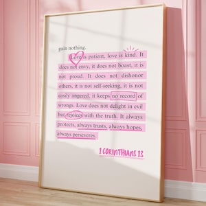 1 Corinthians 13 Wall Art Pink Christian Wall Art Pink Quote Wall Prints Bible Verse Print Bible Verse Gifts Christian Aesthetic Wall Art