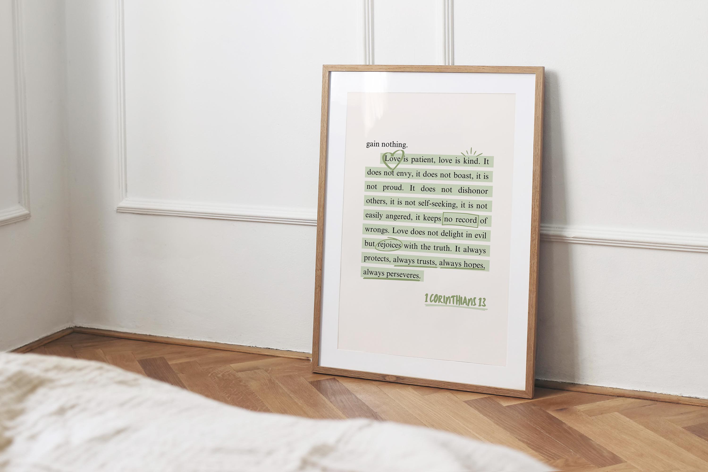1 Corinthians 13 Wall Art Green Christian Wall Art Sage Green Wall ...