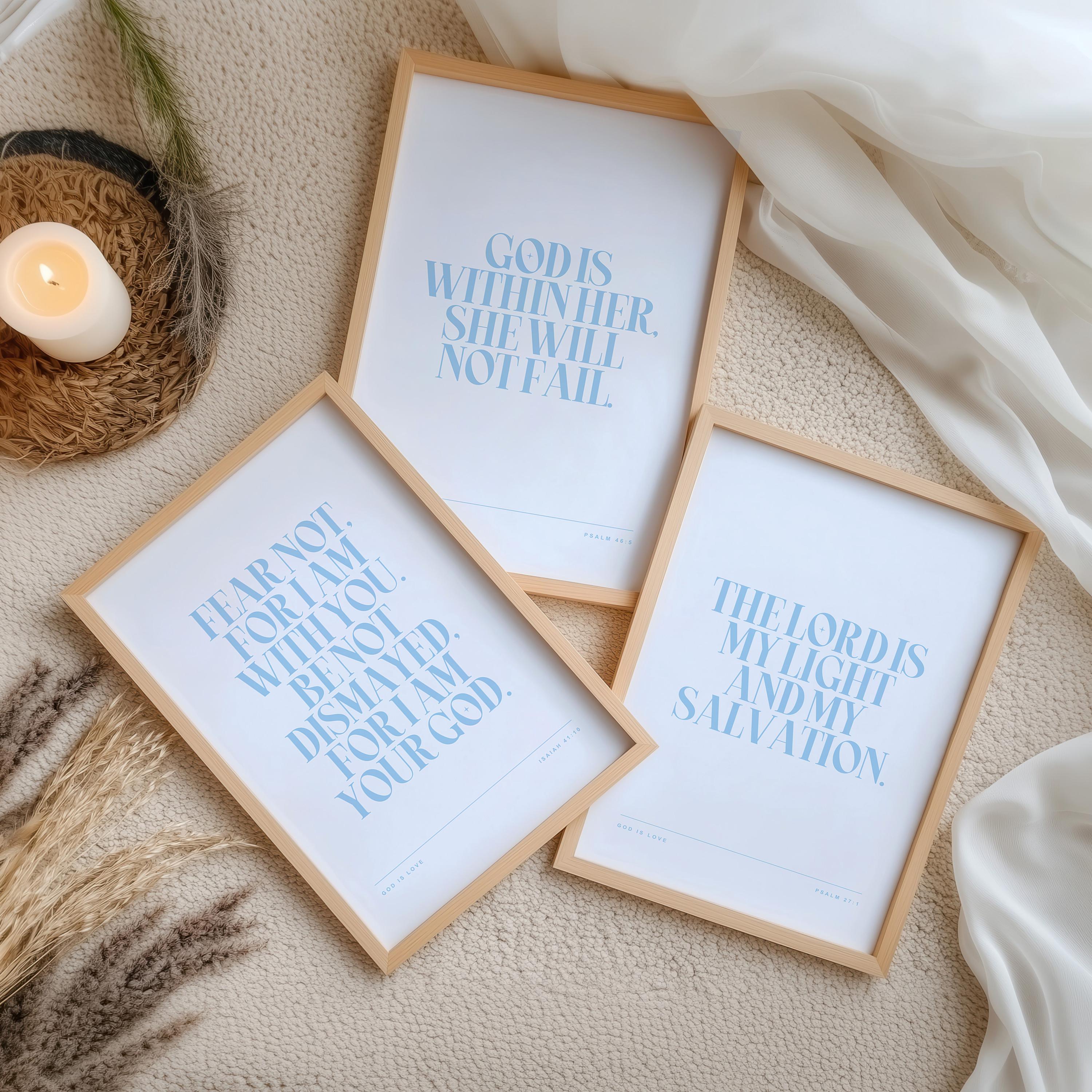 Set of 3 Bible Verse Wall Art Christian Wall Art Bundle in Blue ...
