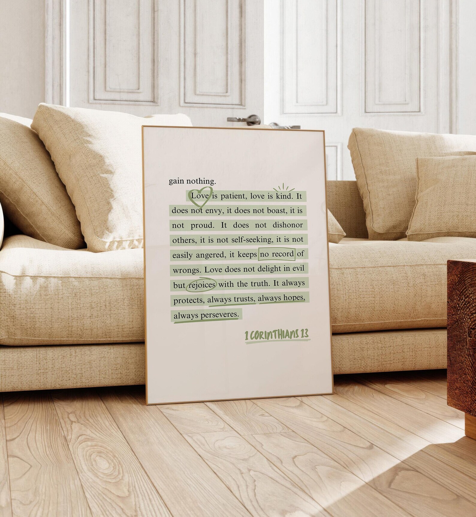 1 Corinthians 13 Wall Art Green Christian Wall Art Sage Green Wall ...