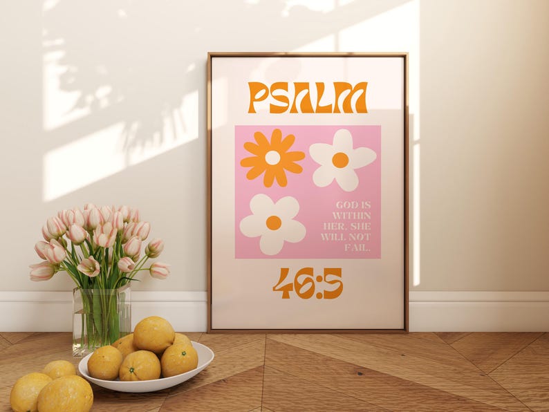 God is Within Her Print Psalm 46 5 Pink Christian Wall Art Aesthetic ...
