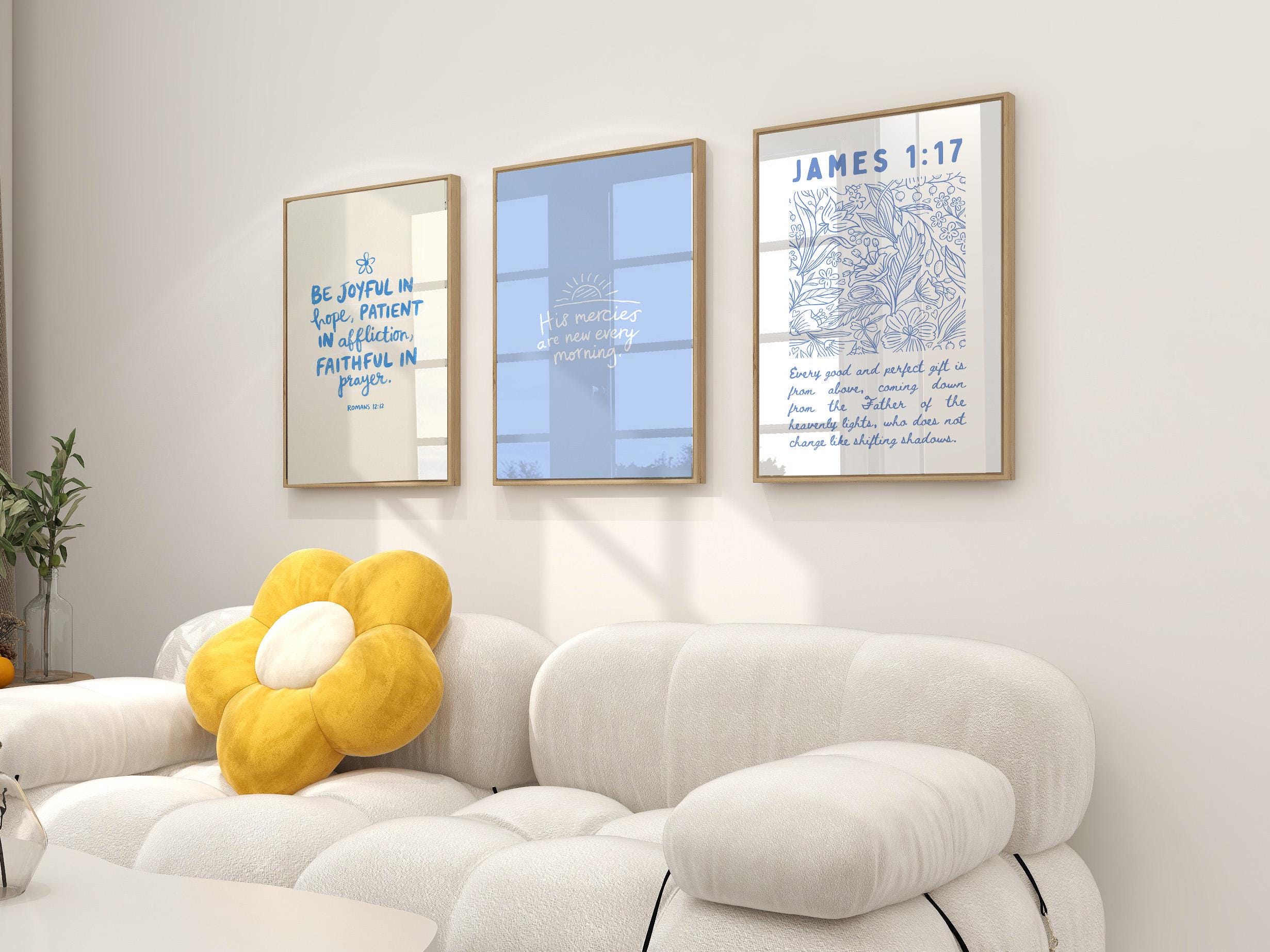 Set of 3 Christian Wall Art Blue Bible Verse Wall Art Scripture Wall ...
