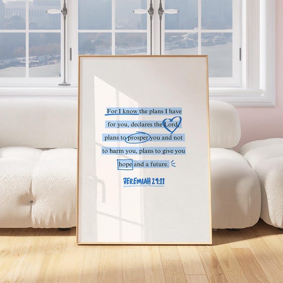 Jeremiah 29 11 Wall Art Blue Christian Wall Art Bible Verse Wall Art Scripture Wall Art Blue Bible Verse Print Christian Dorm Room Decor