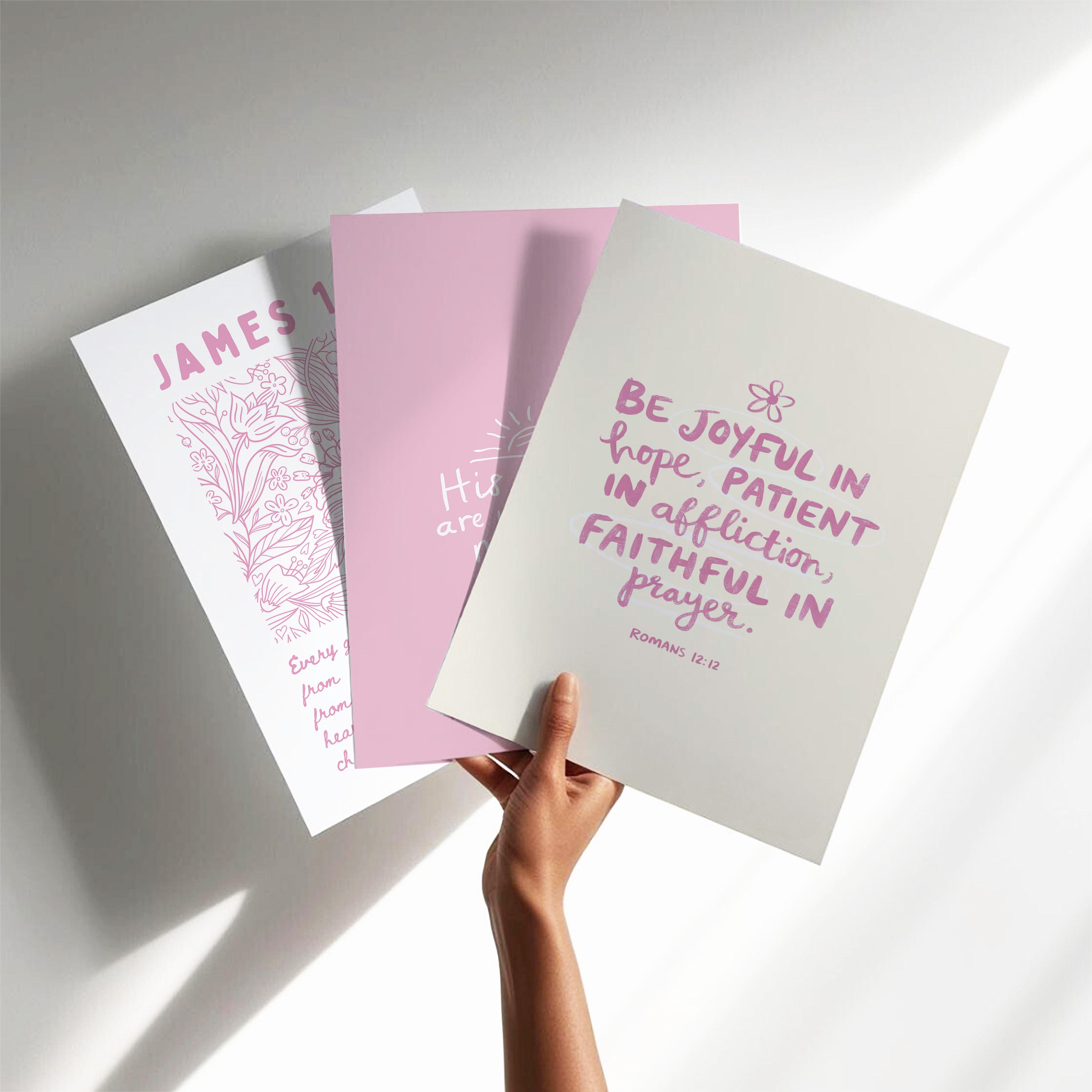 Set of 3 Christian Wall Art Pink Bible Verse Wall Art Scripture Wall ...