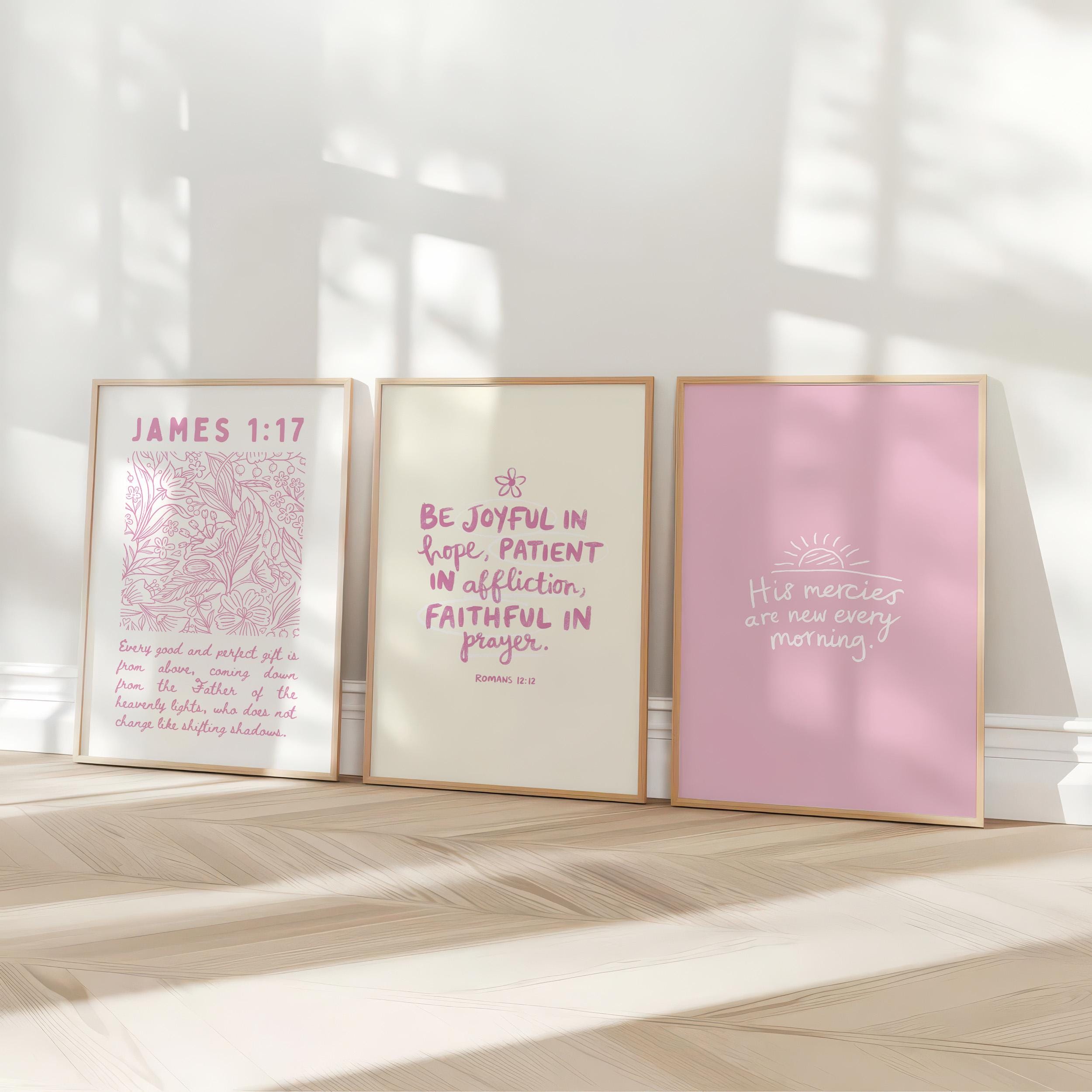 Set of 3 Christian Wall Art Pink Bible Verse Wall Art Scripture Wall ...