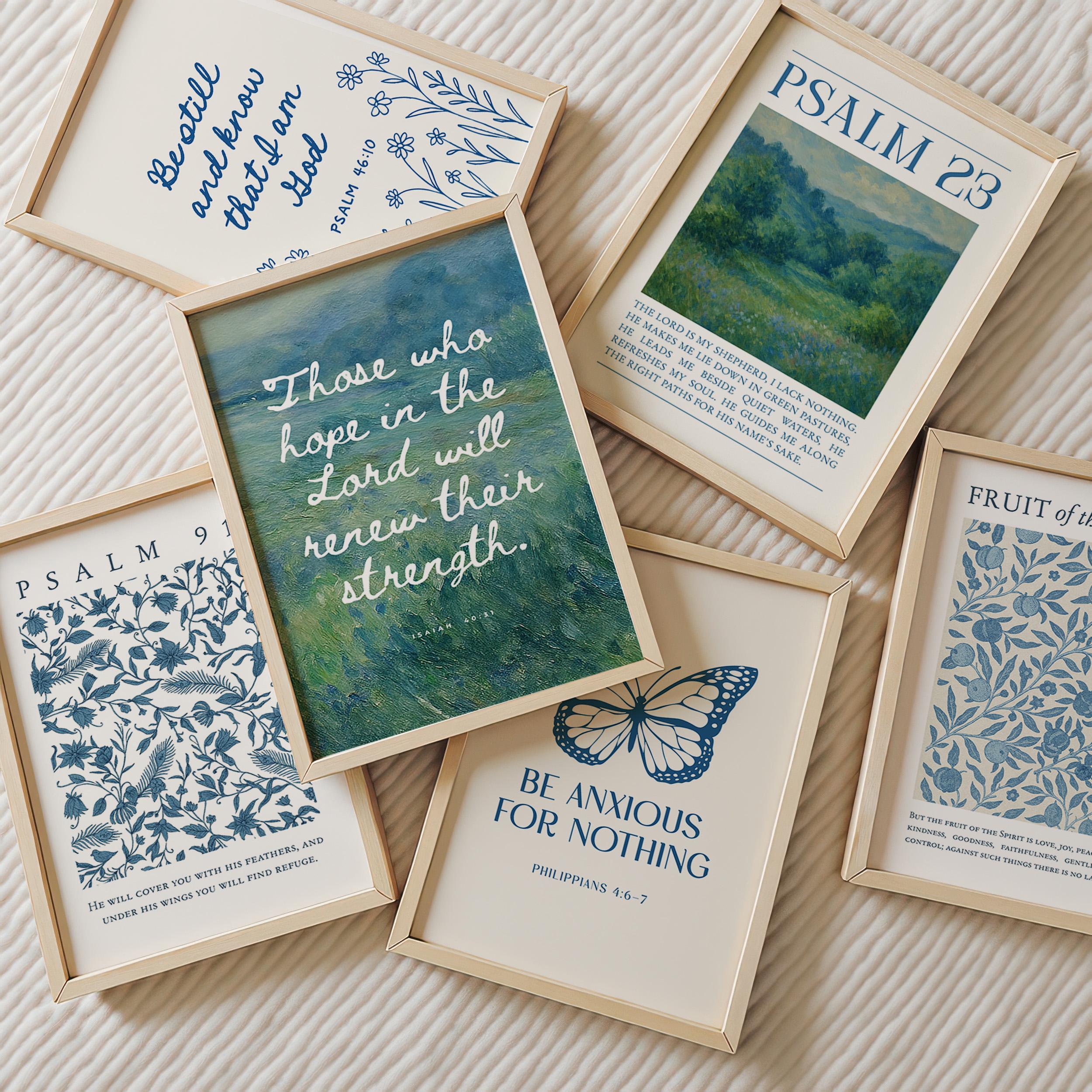 Blue Set of 10 Gallery Wall Prints Christian Wall Art Bible Verse Wall ...